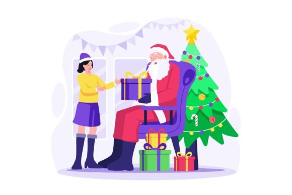 Embrace the Joy of Christmas with Santa Give Christmas Gift Illustration